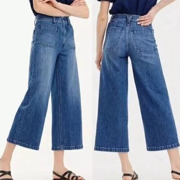 J. CREW Point Sur Womens Wide Leg High Waiste Crop Jeans Size 28 Indigo Blue - Picture 2 of 11